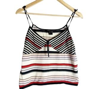 Marc Jacobs Cream Black Red Striped Sleeveless V-Neck Cashmere Blend Knit Top L